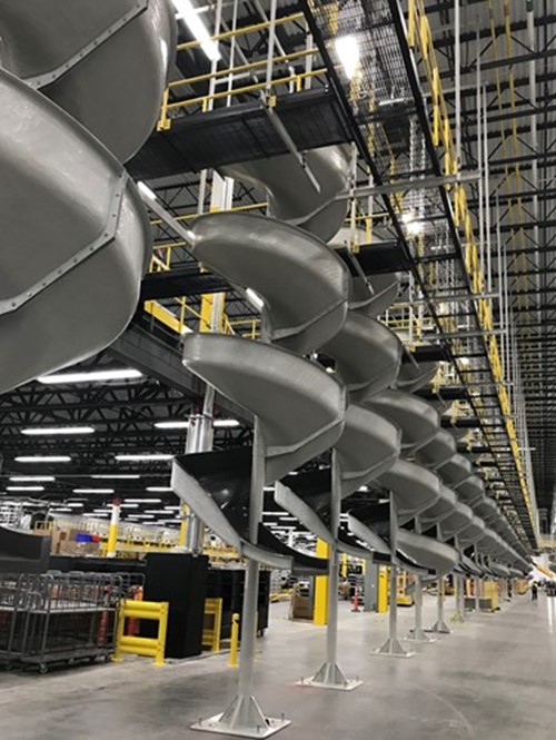 Looking up at gravity spirals in a handling company plant