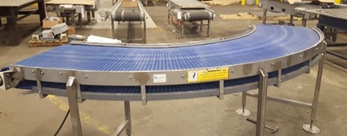 Close up of a curved conveyor